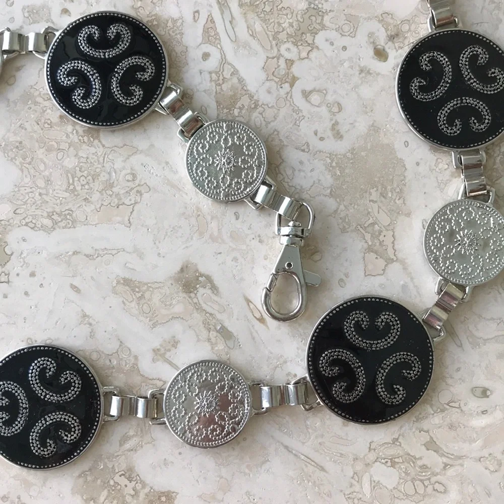 Black and Silver Chain Belt with Medallions one size